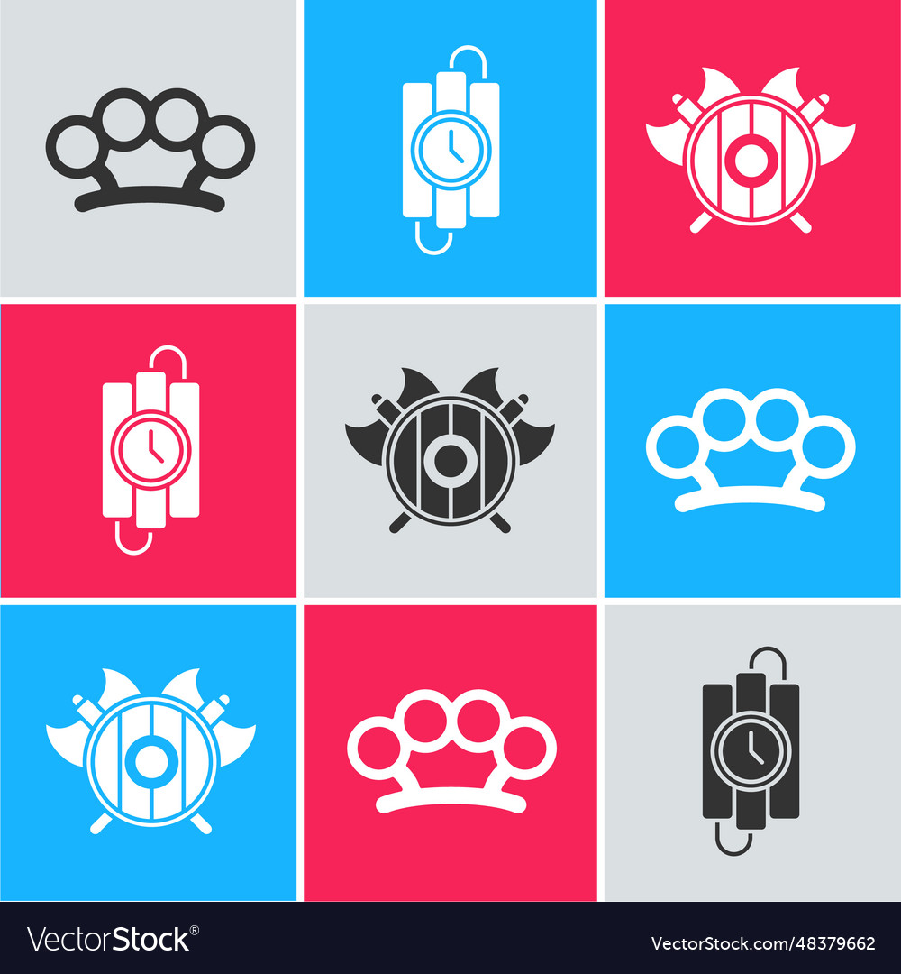 Set brass knuckles dynamite stick and timer clock vector image Set brass knuckles dynamite stick and timer clock