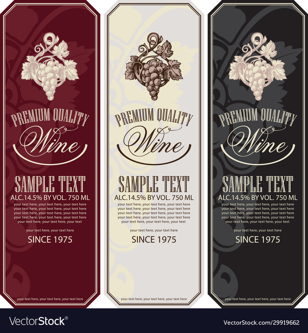 Set wine labels with bunches grapes Royalty Free Vector