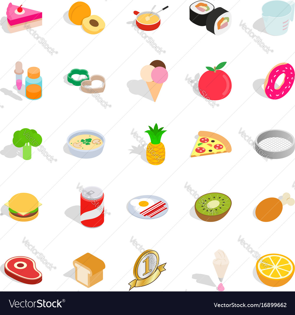 Sushi cafe icons set isometric style Royalty Free Vector