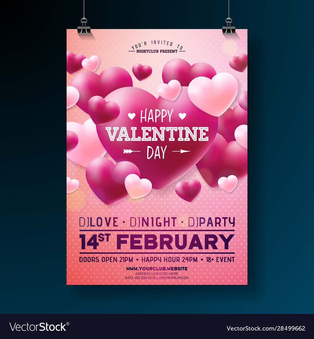 Valentines day party flyer design with typography Vector Image