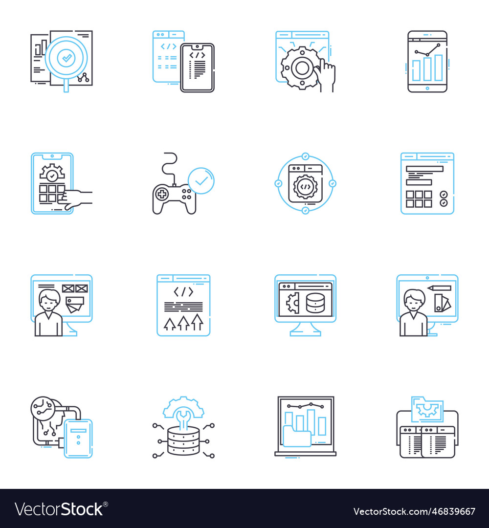 Big data linear icons set analysis analytics