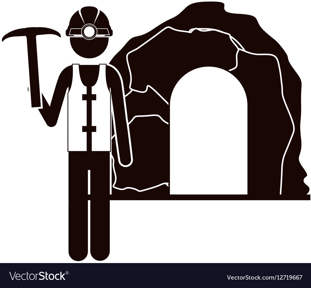 Black Silhouette Miner With Pickaxe Royalty Free Vector