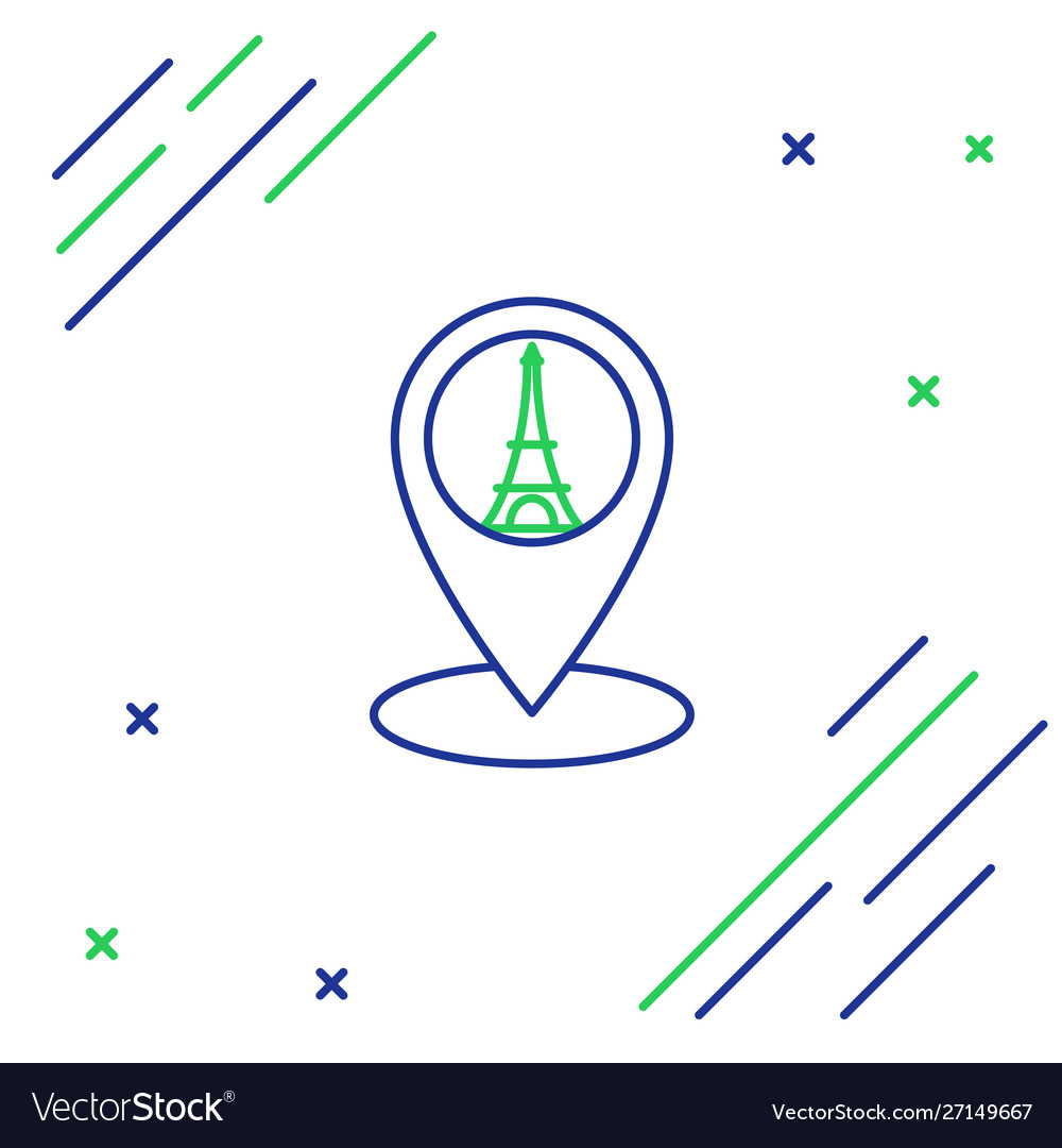 Blue and green line map pointer with eiffel tower vector image Blue and green line map pointer with eiffel tower