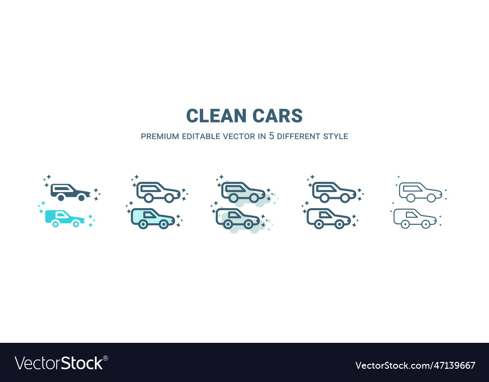 Clean cars icon in 5 different style outline