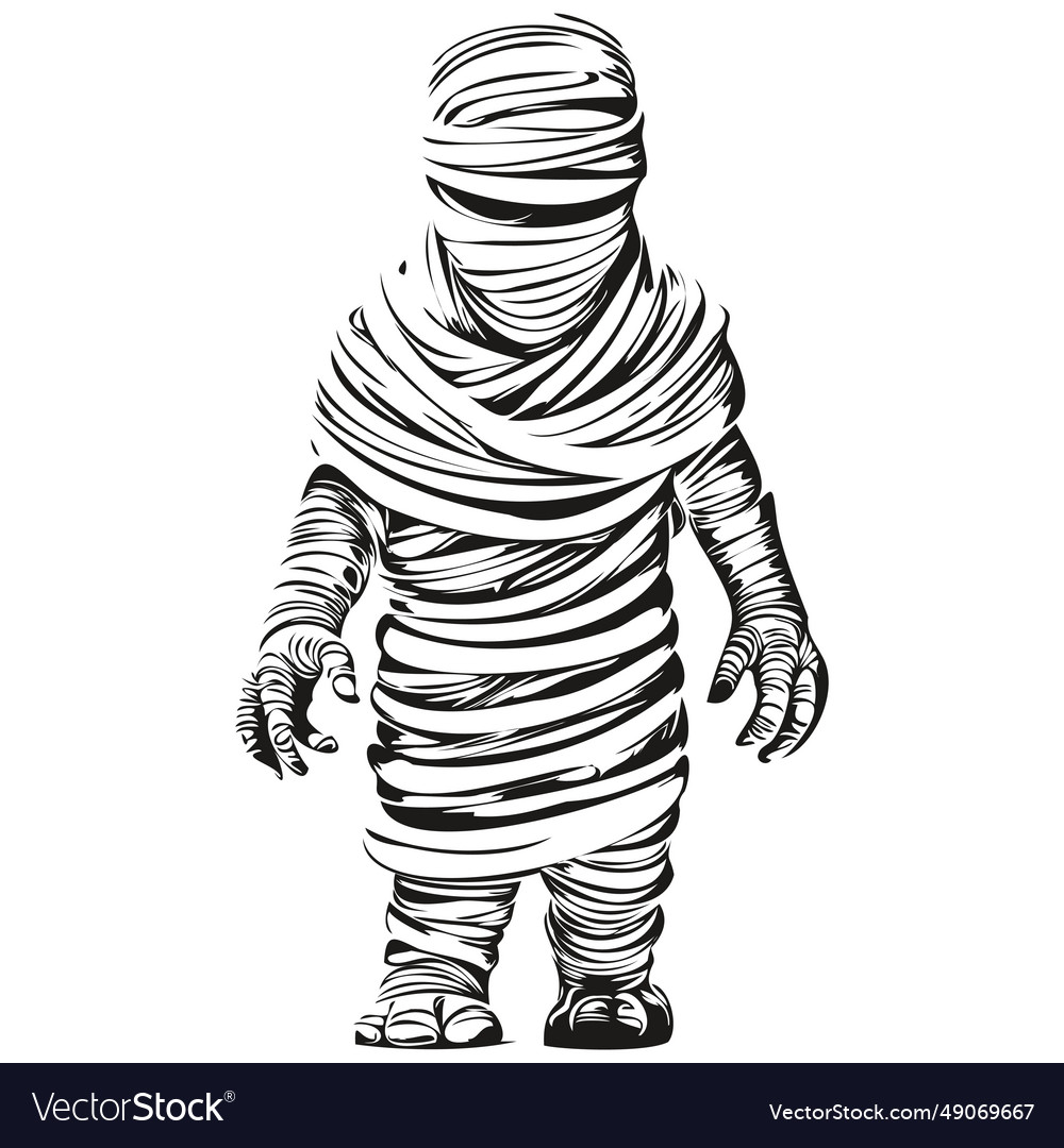 Detailed hand-drawn mummy in black and white Vector Image