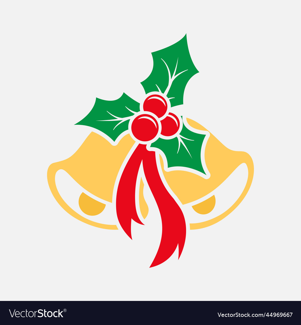 Golden christmas bells with red bow and holly