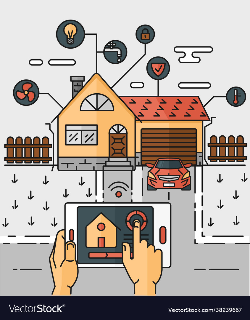 Line art abstract smart home controlling through