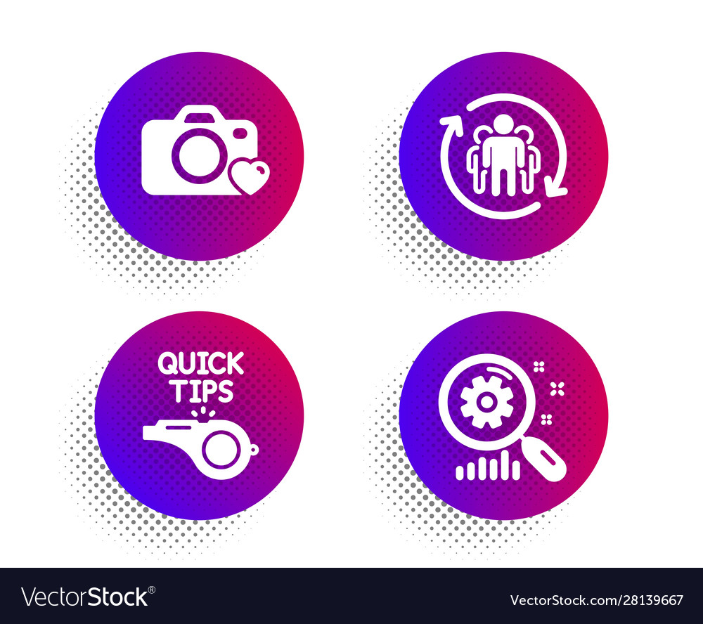 Photo camera teamwork and tutorials icons set