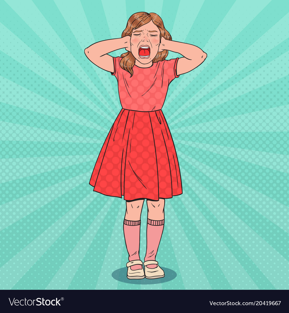 Pop art little girl screaming aggressive child