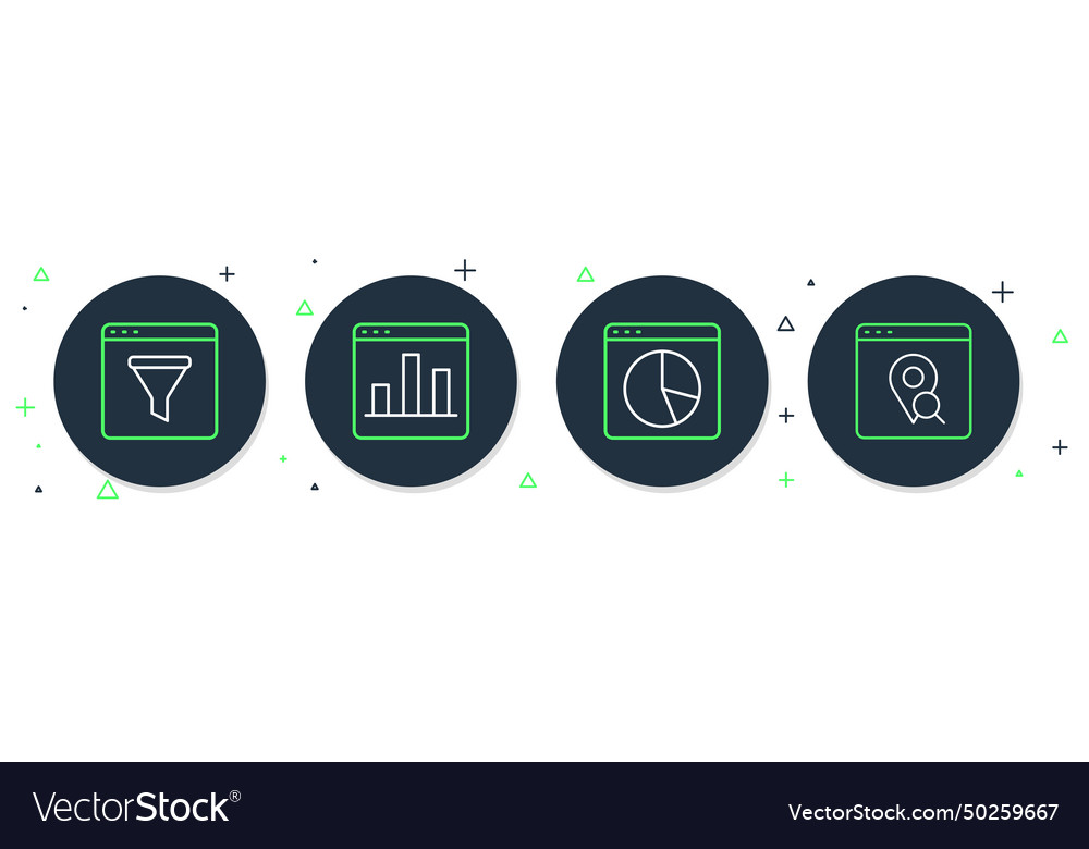Set line graph chart infographic browser window vector image Set line graph chart infographic browser window
