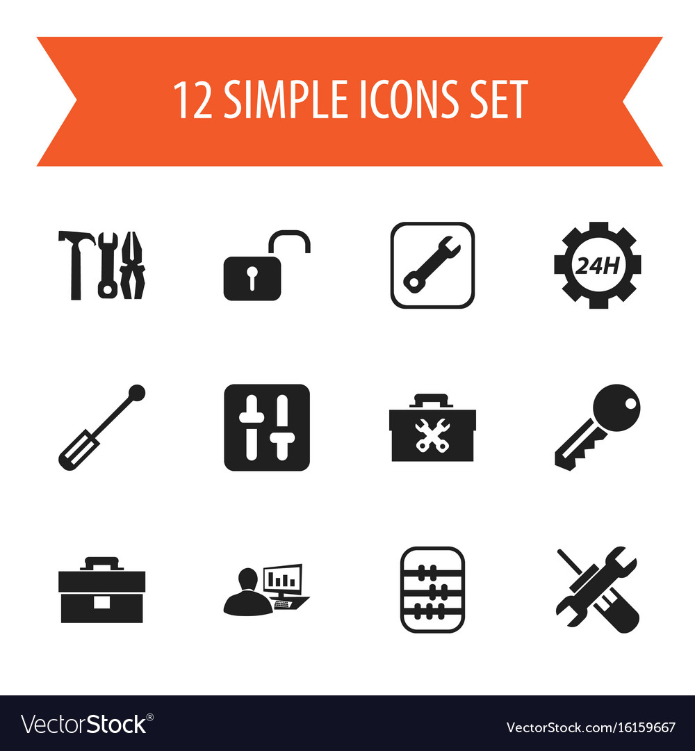 Set of 12 editable toolkit icons includes symbols