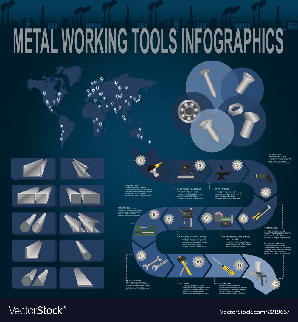 Set von Metallbearbeitungswerkzeugen Infografiken