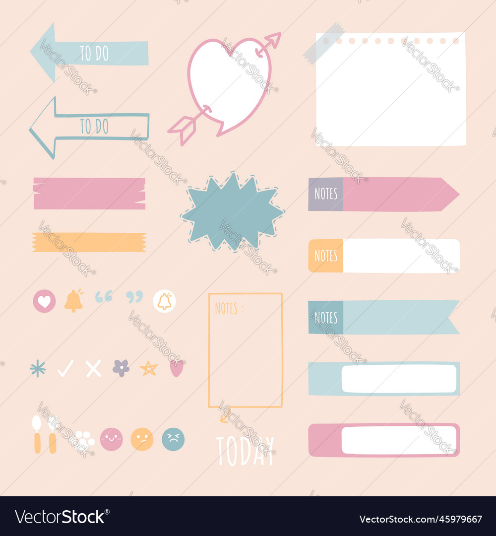 Set of text box planner reminder with icon vector image Set of text box planner reminder with icon