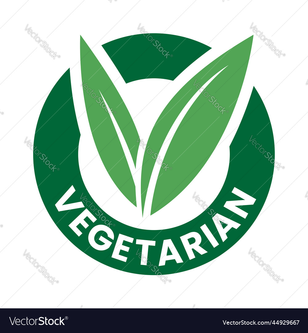 Vegetarian round icon with green leaves and dark