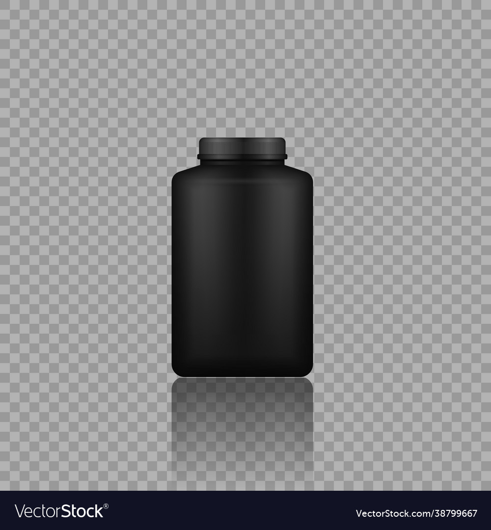 Whey protein in black plastic jar bottle vector image Whey protein in black plastic jar bottle