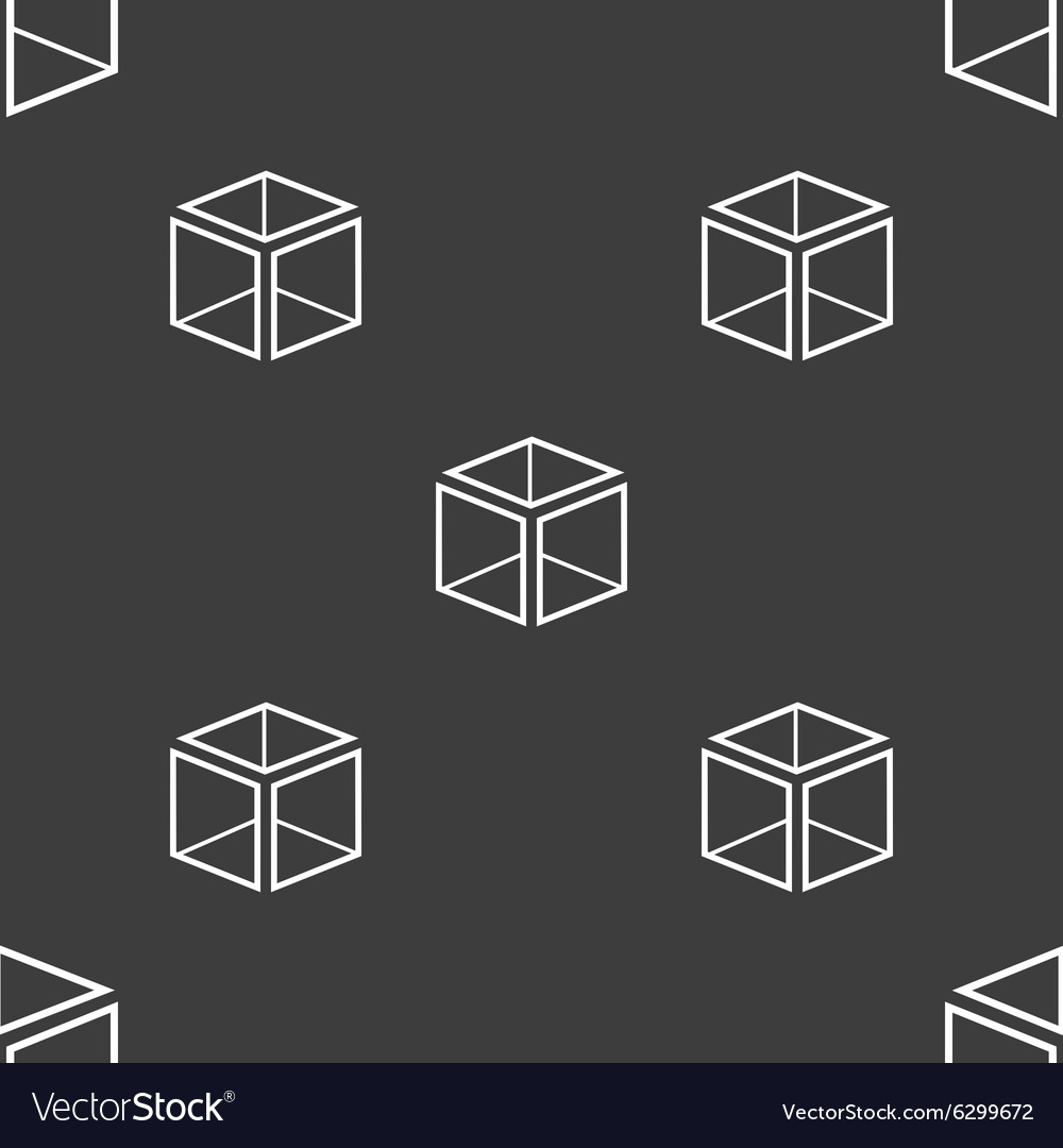 3d cube icon sign seamless pattern on a gray