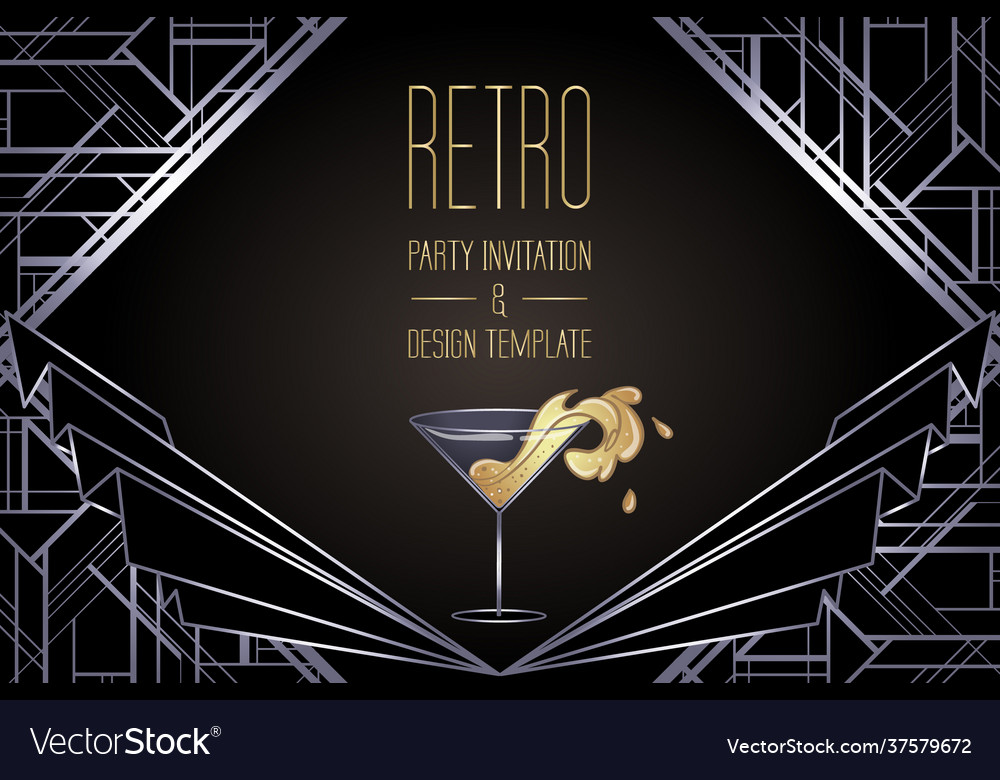 Art deco vintage gold and silver design element vector image Art deco vintage gold and silver design element
