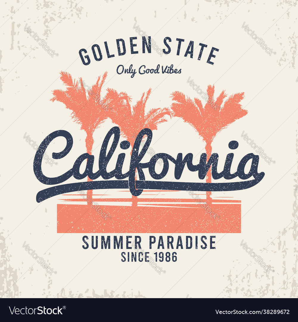 California t-shirt design with palm trees grunge Vector Image