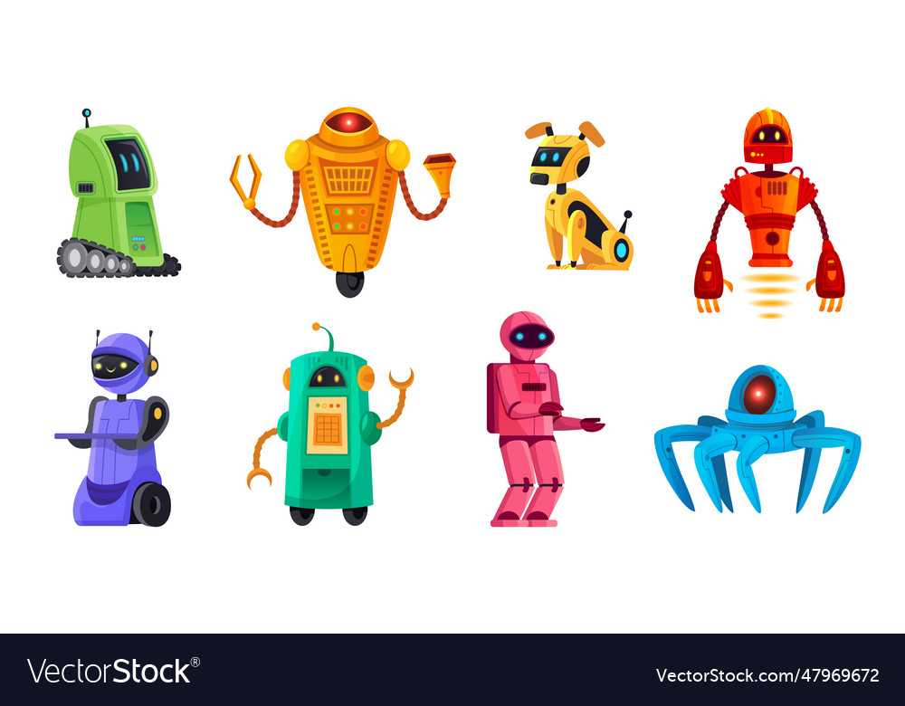 Cartoon robots robotics bots robot pet Royalty Free Vector