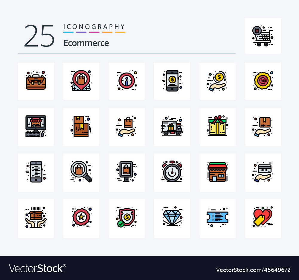 Ecommerce 25 line filled icon pack including coin