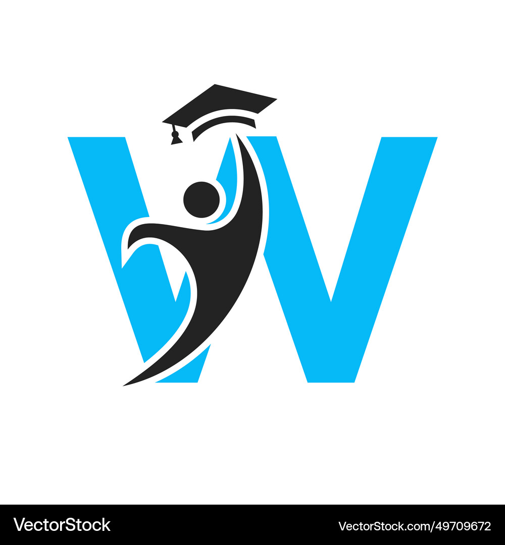Education logo on letter w with graduation hat Vector Image