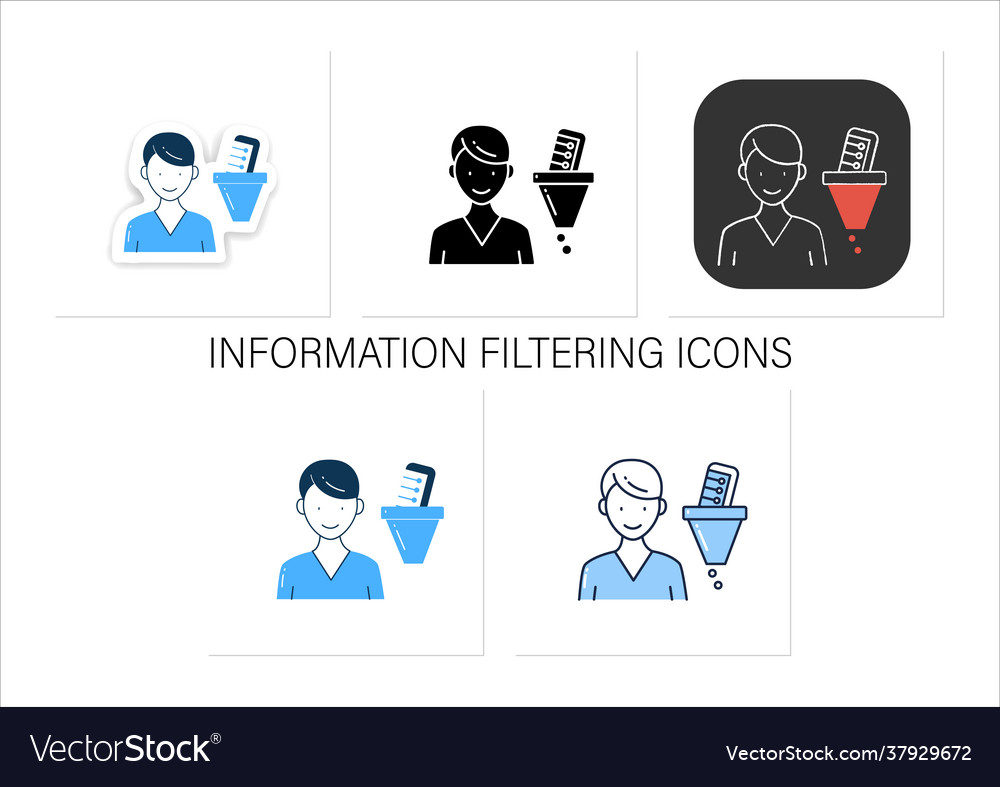 Information filtering system icons set vector image Information filtering system icons set