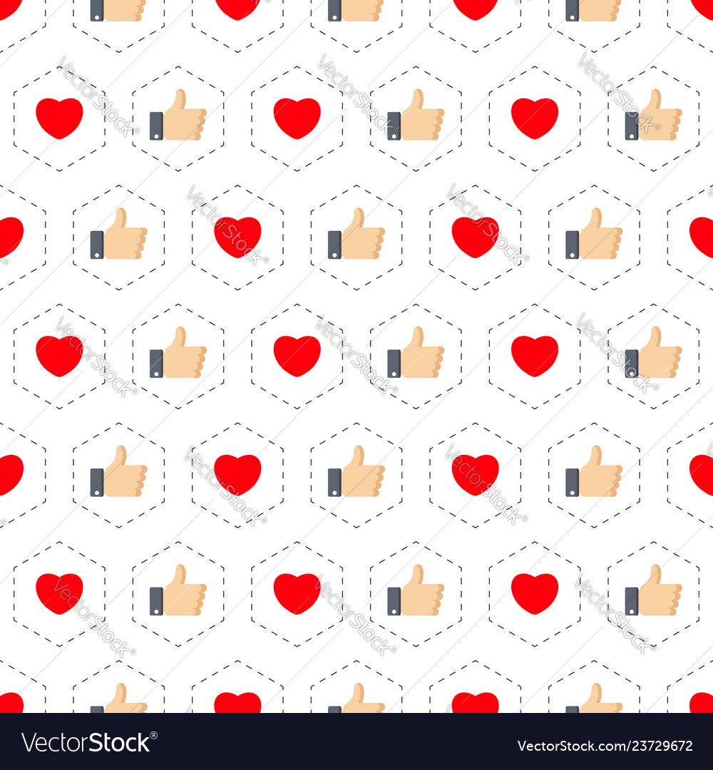 Like and heart icon seamless pattern background vector image Like and heart icon seamless pattern background