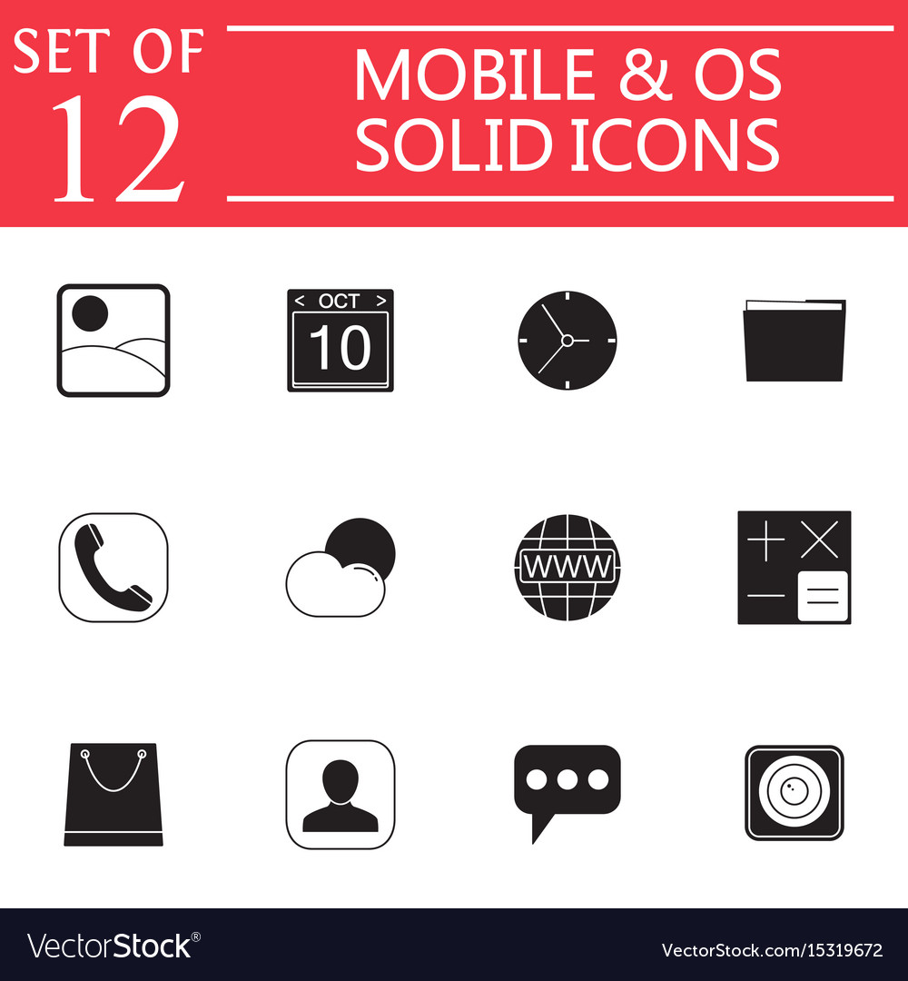 Mobile and os solid icon set symbols collection