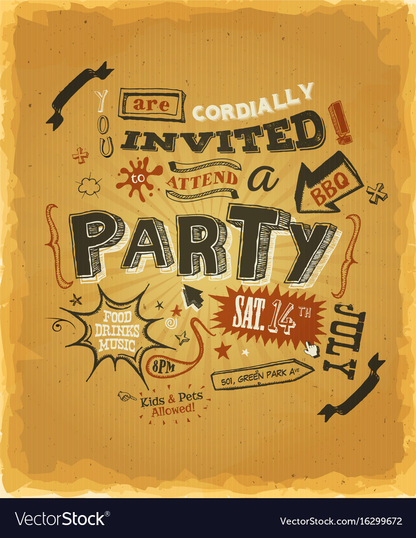 Party invitation poster on kraft paper Royalty Free Vector