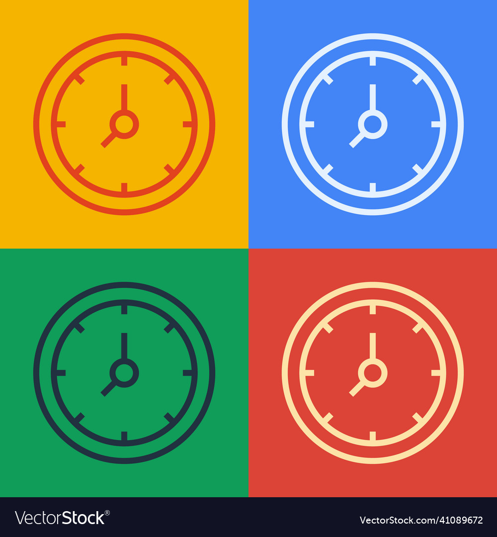 Pop art line clock icon isolated on color vector image Pop art line clock icon isolated on color