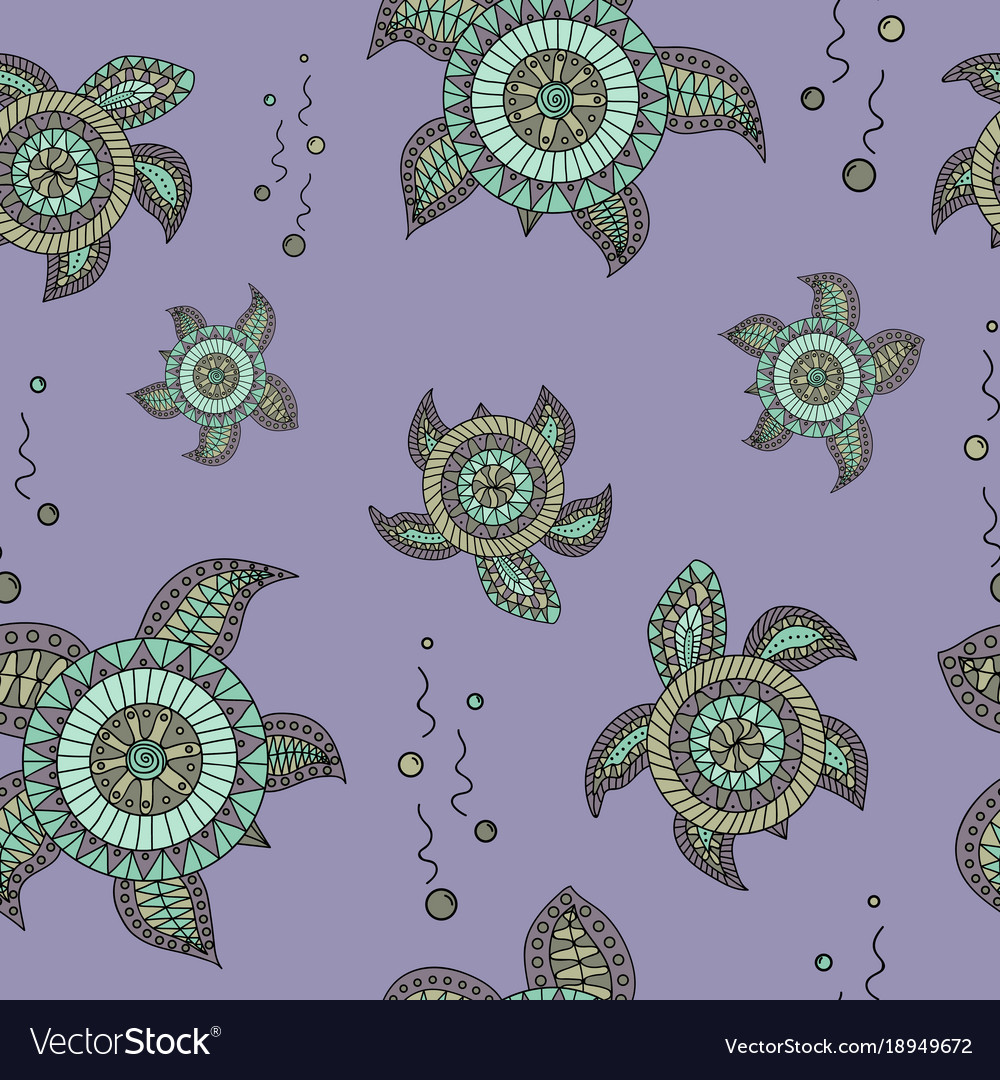 Seamless pattern with abstract turtles in doodle
