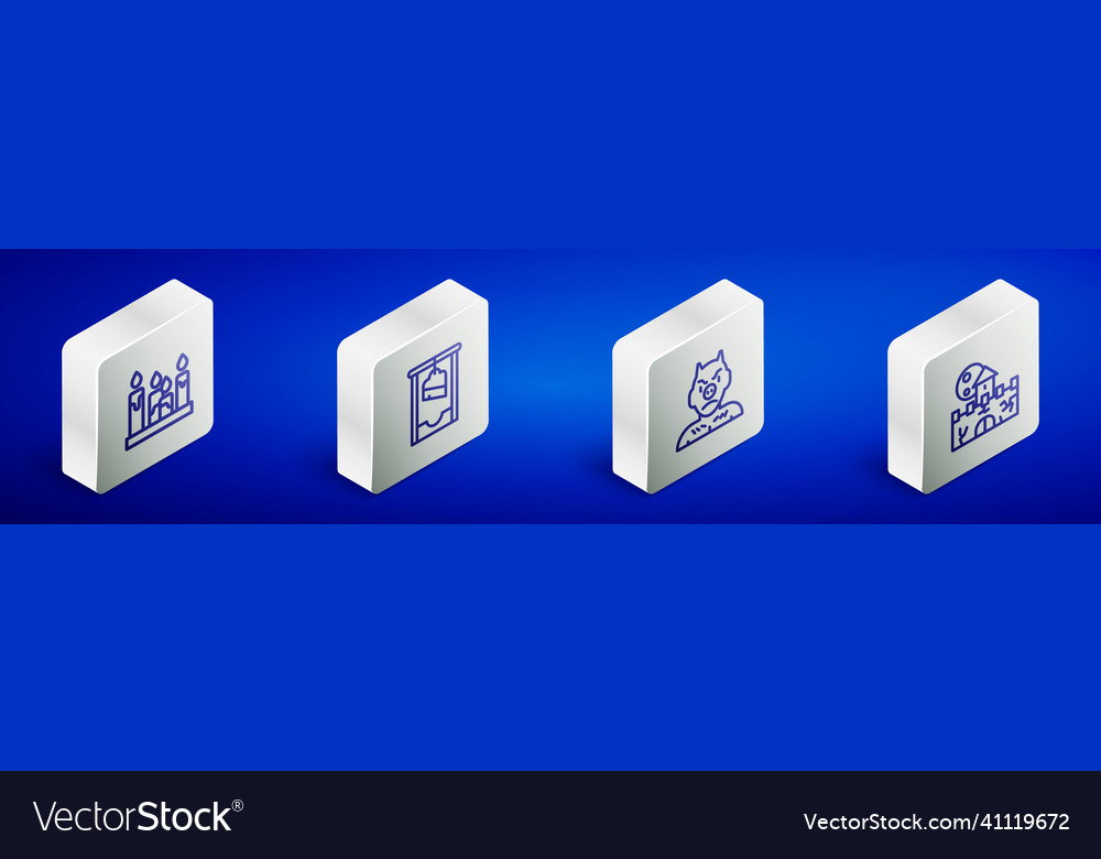 Set isometric line burning candle guillotine