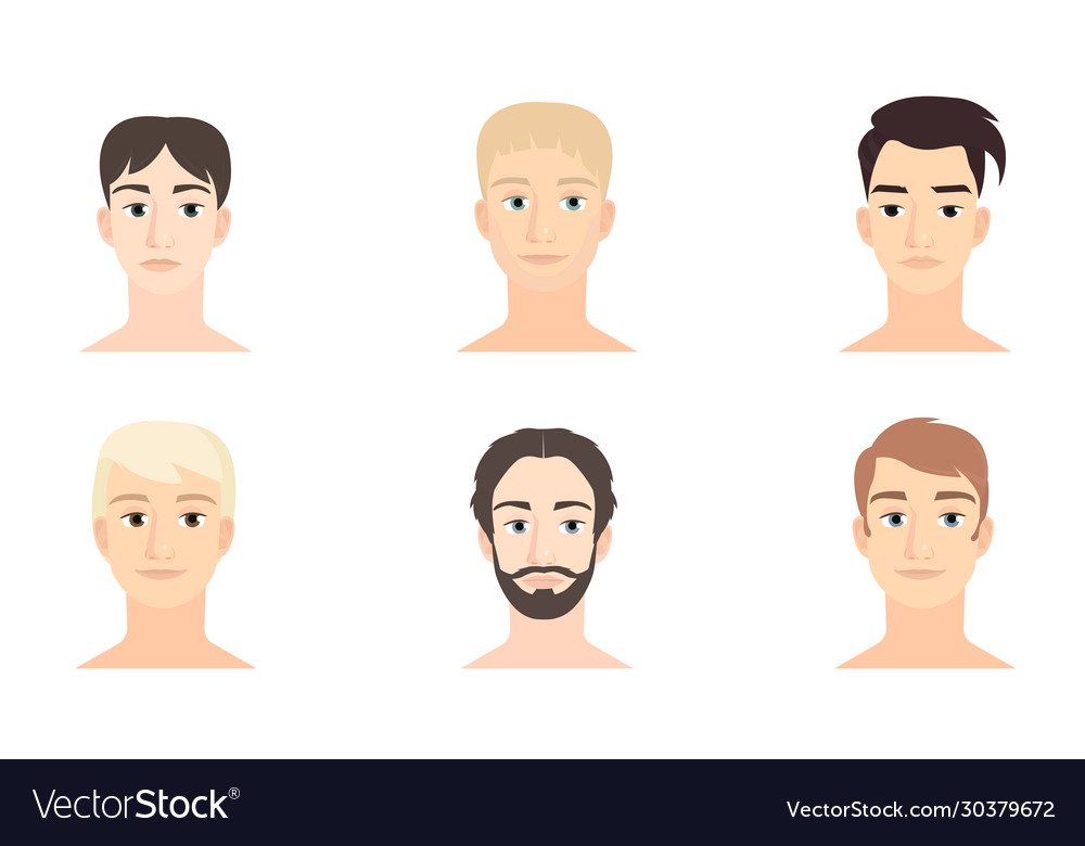 Set male faces with different hairstyles