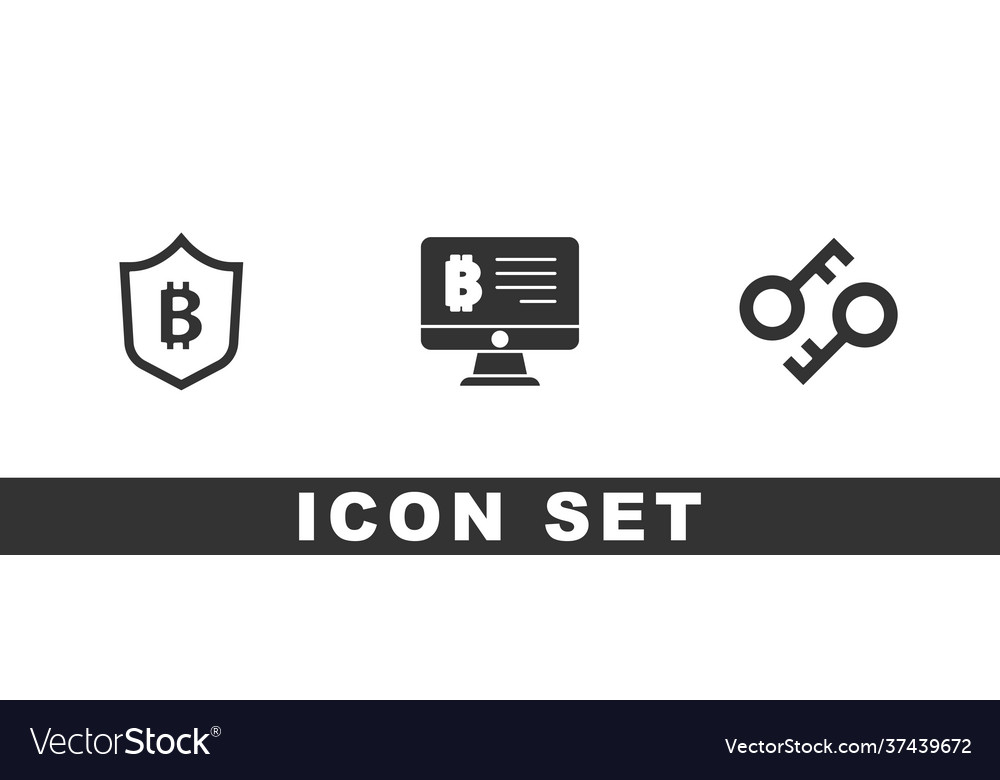 Set shield with bitcoin mining from monitor vector image Set shield with bitcoin mining from monitor