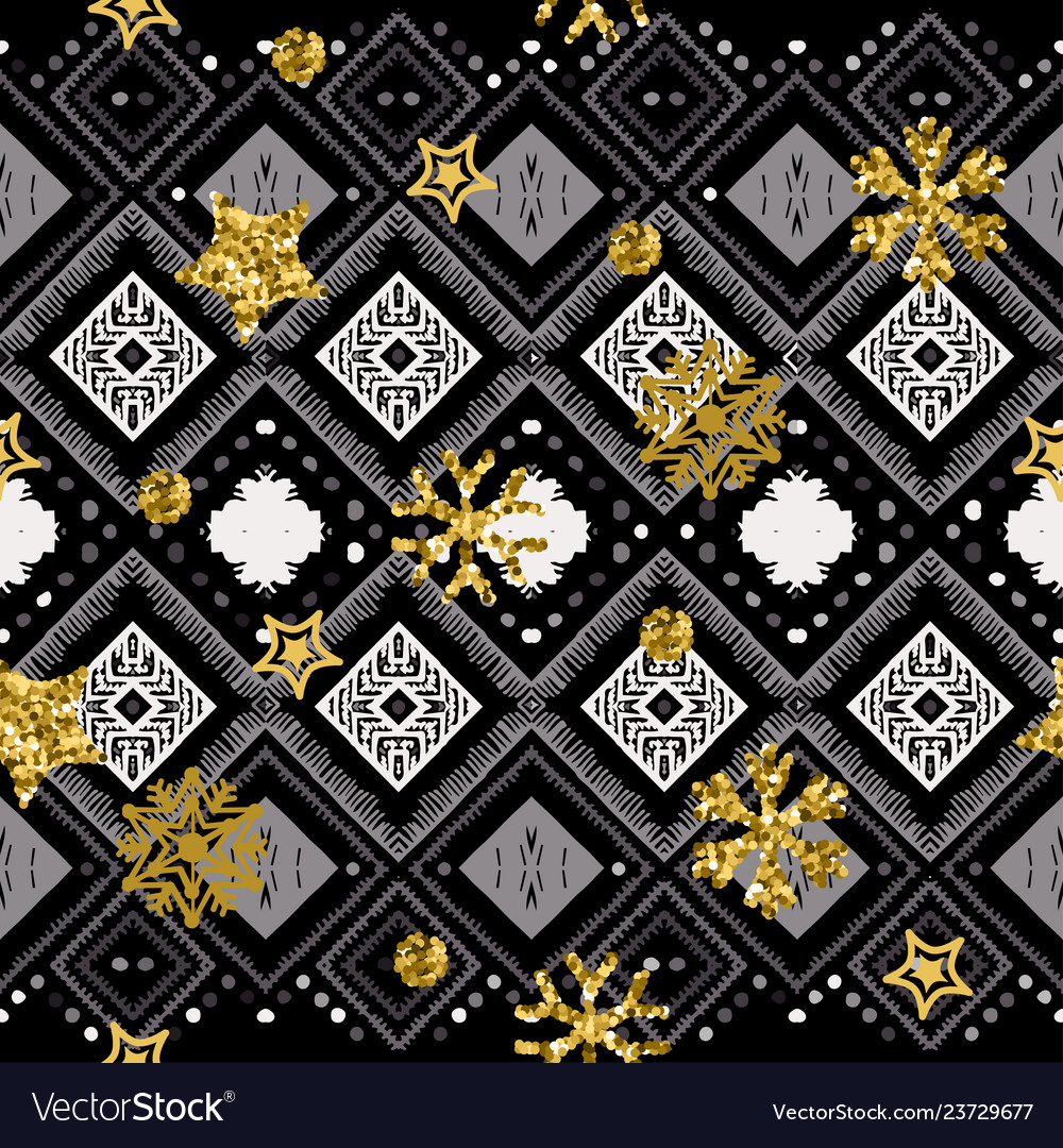 A gold snowflake pattern zigzag christmas chevron