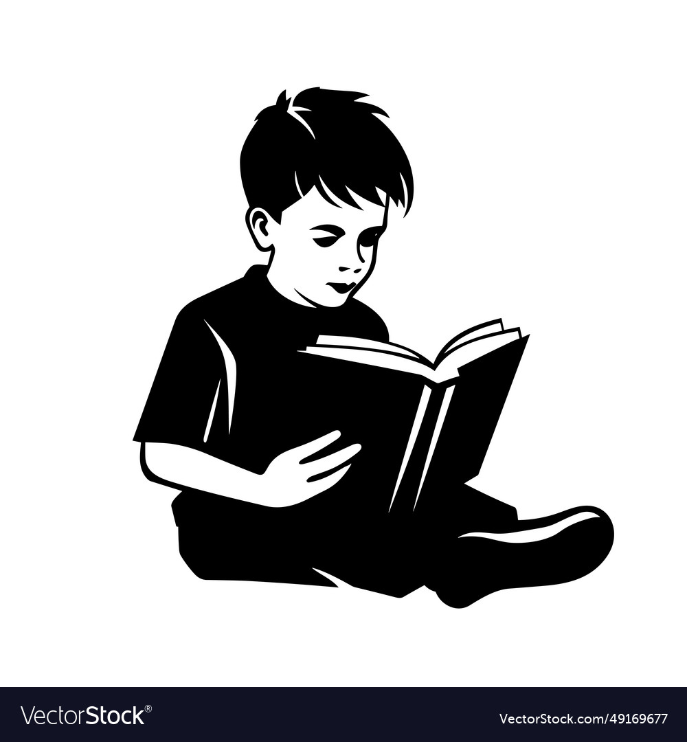 Boy reading a book black icon on white background Vector Image