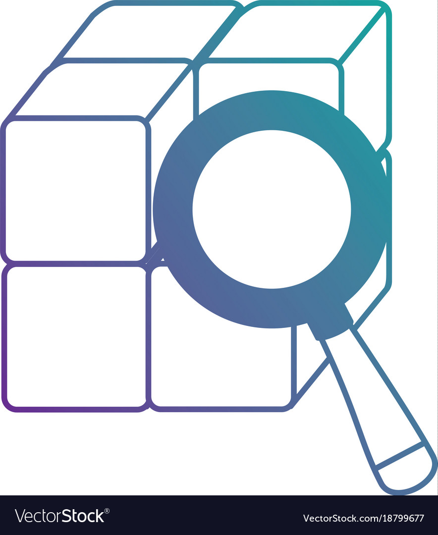 Cube with blocks magnifying glass