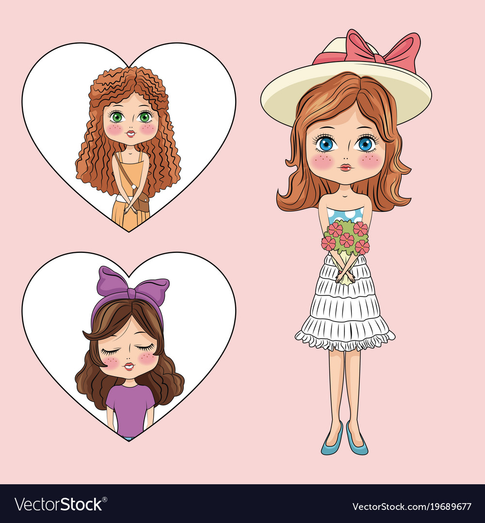 Cute Girls Cartoon Royalty Free Vector Image Vectorstock