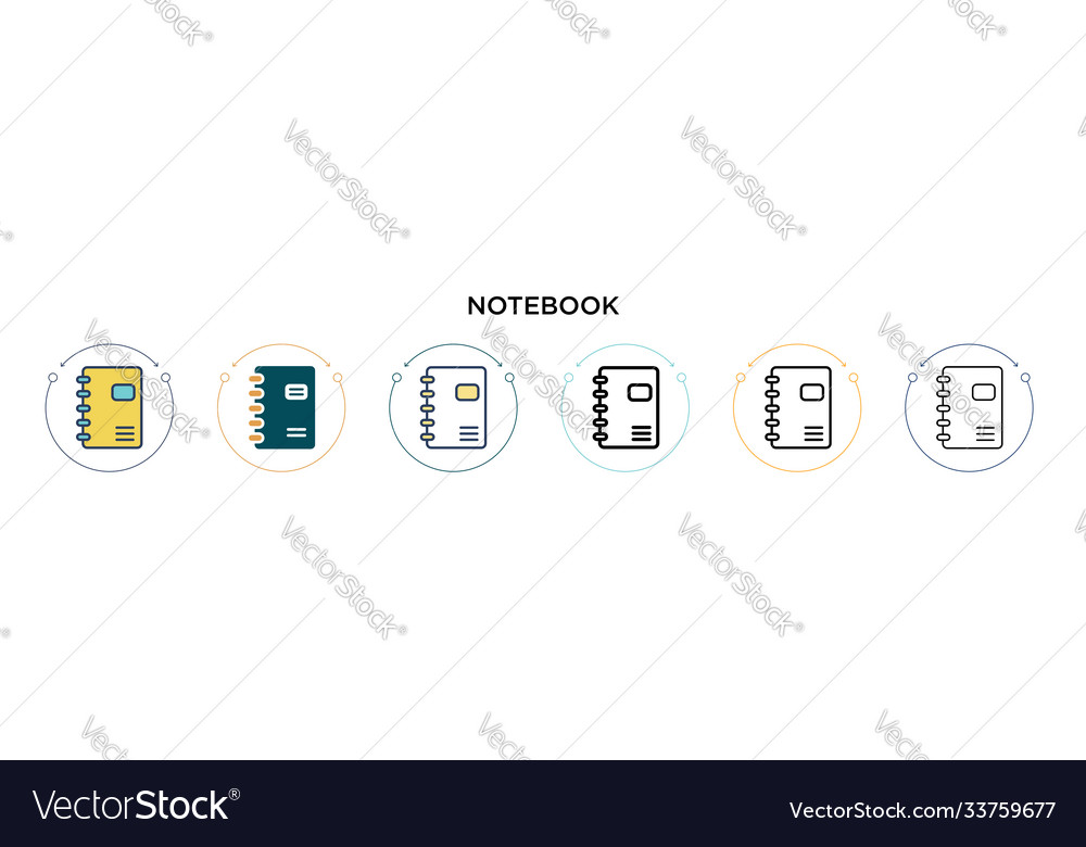 Notebook icon in filled thin line outline