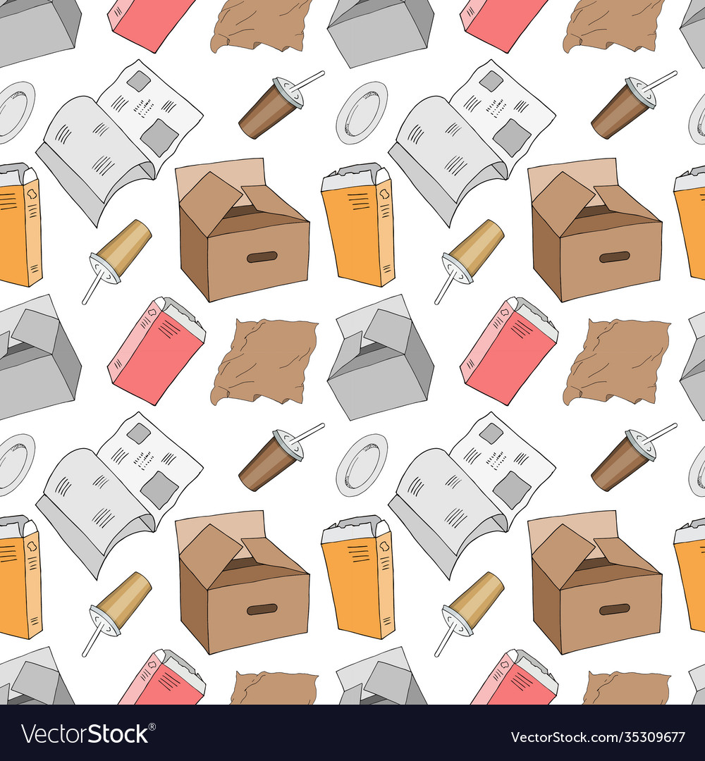 Seamless pattern with sorted paper garbage