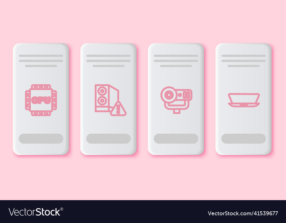 Set line processor with cpu case of computer web vector image Set line processor with cpu case of computer web