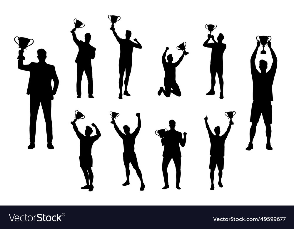 Sportsieger mit gewinnender Trophäe glücklich Mann vector image Sportsieger mit gewinnender Trophäe glücklich Mann