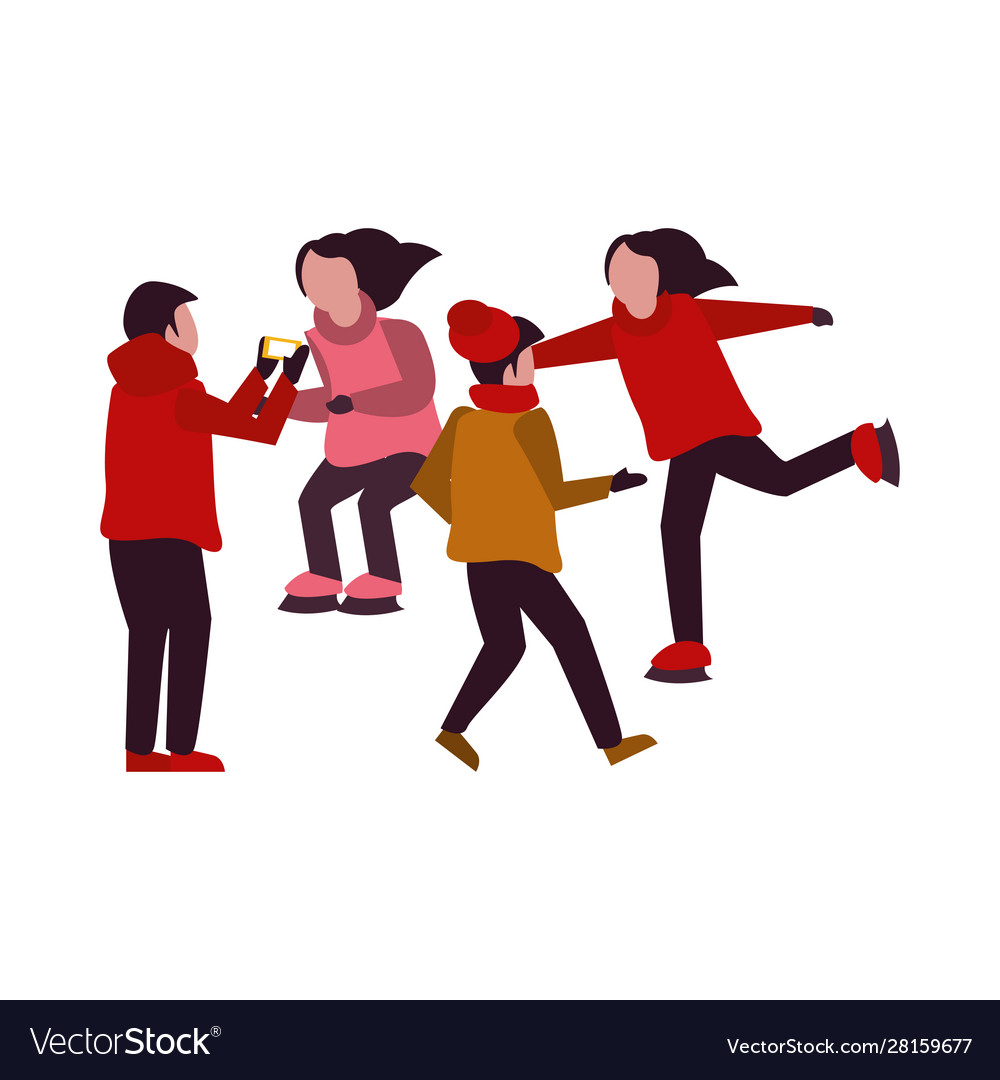 Young kids with winter clothes taking picture Vector Image