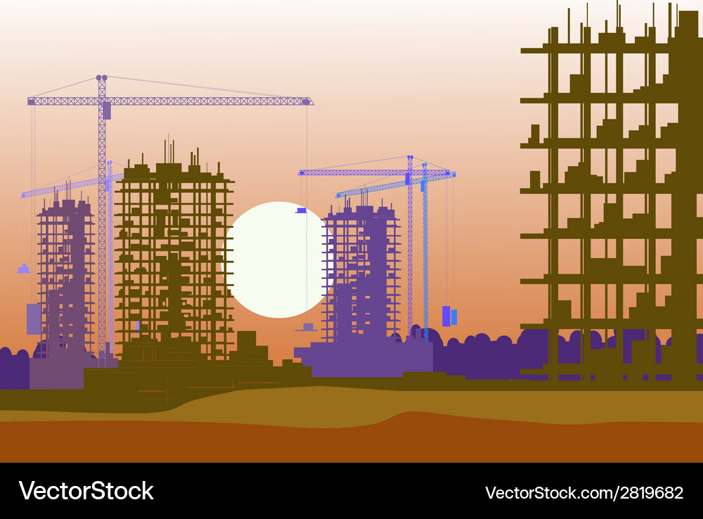 Banner Of Construction Site With Cranes Royalty Free Vector