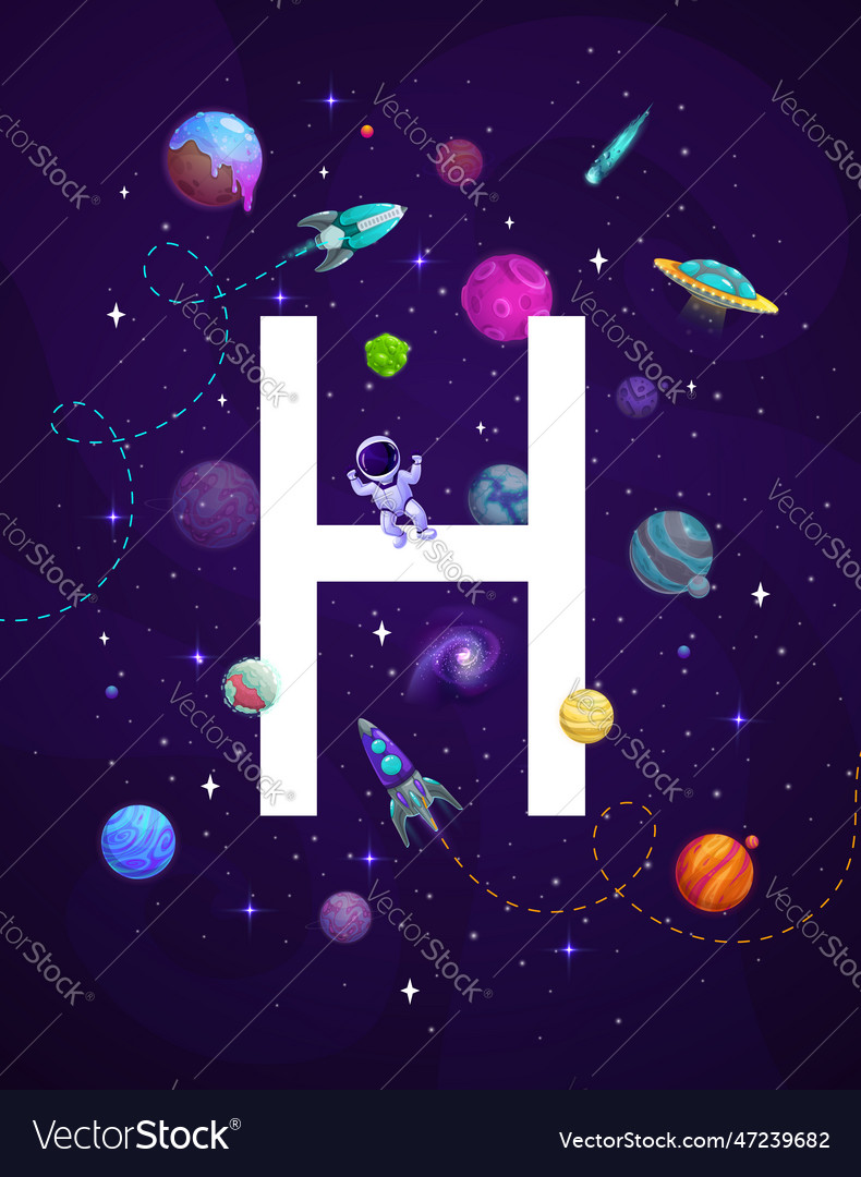 Cartoon space letter h alien galaxy planets Vector Image