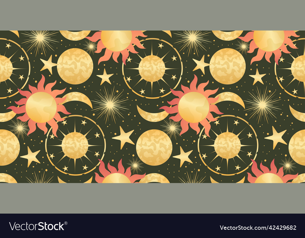 Celestial Seamless Pattern With Sun Moon Vector Image