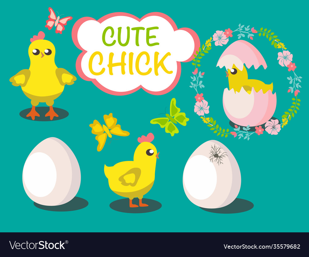 Collection cartoon style baby chick and eggs