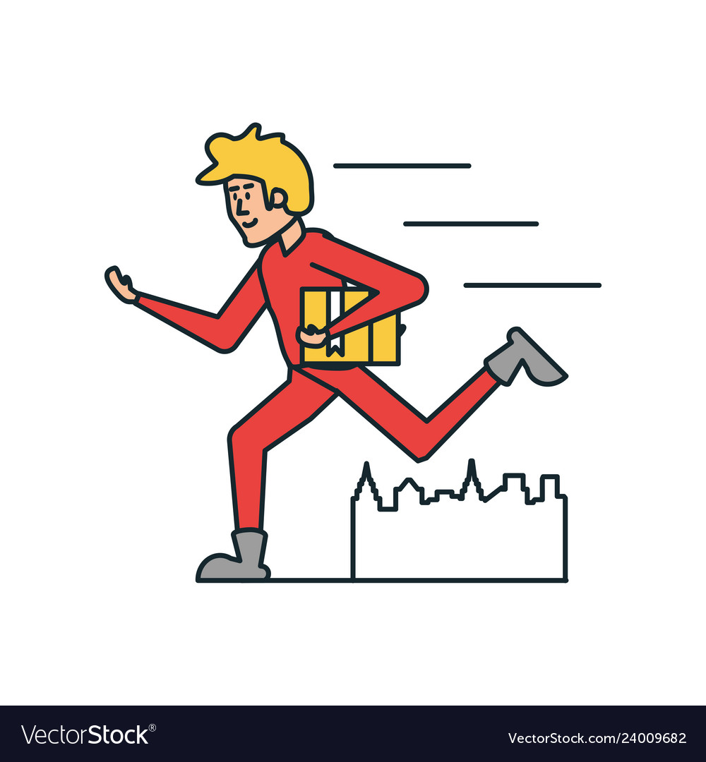 Delivery worker running with box carton Vector Image Delivery worker running with box carton