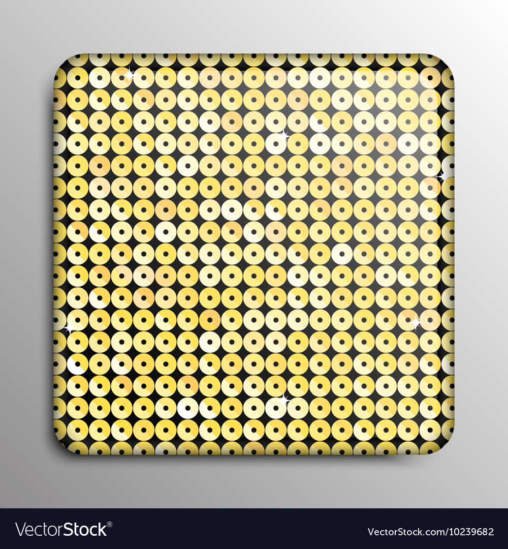 Gold sequin square button on background