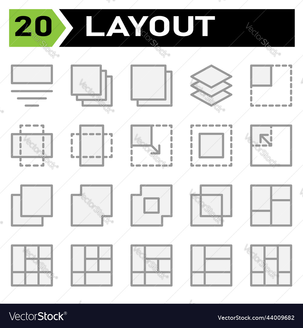 Layout-Icon-Set enthalten Grid Dashboard vector image Layout-Icon-Set enthalten Grid Dashboard